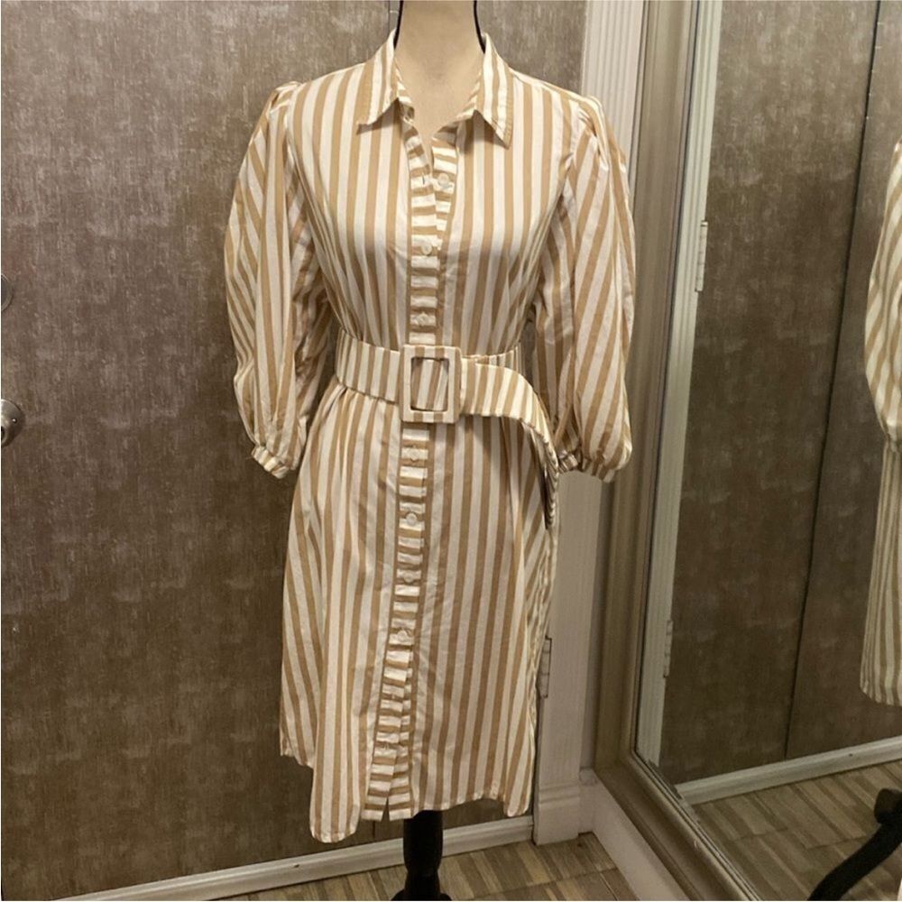 Johanna Ortiz Striped Belted Shirt Dress, US6